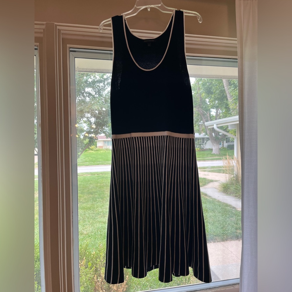Banana Republic Pleated Sweater Dress Sleeveless Aline Navy and White